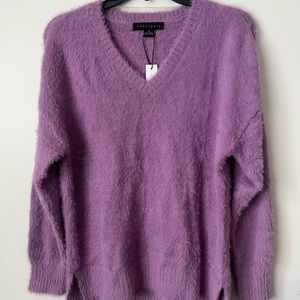 Sanctuary Women’s Purple Eyelash V-neck Sweater Size Small Soft Cozy Anthologie